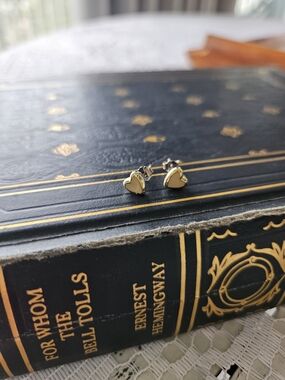 Gold and Pink Heart Stud Earrings